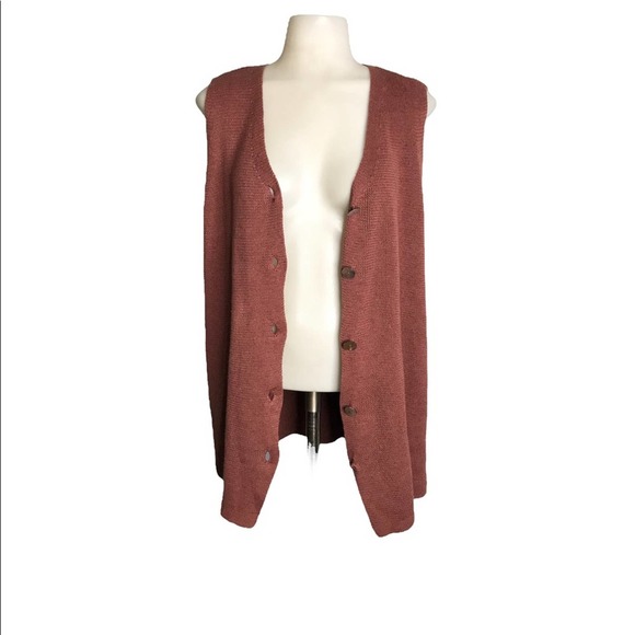 Adrienne Vittadini | Knit Linen Sleeveless Burgundy Button Down Tunic top - Picture 9 of 10
